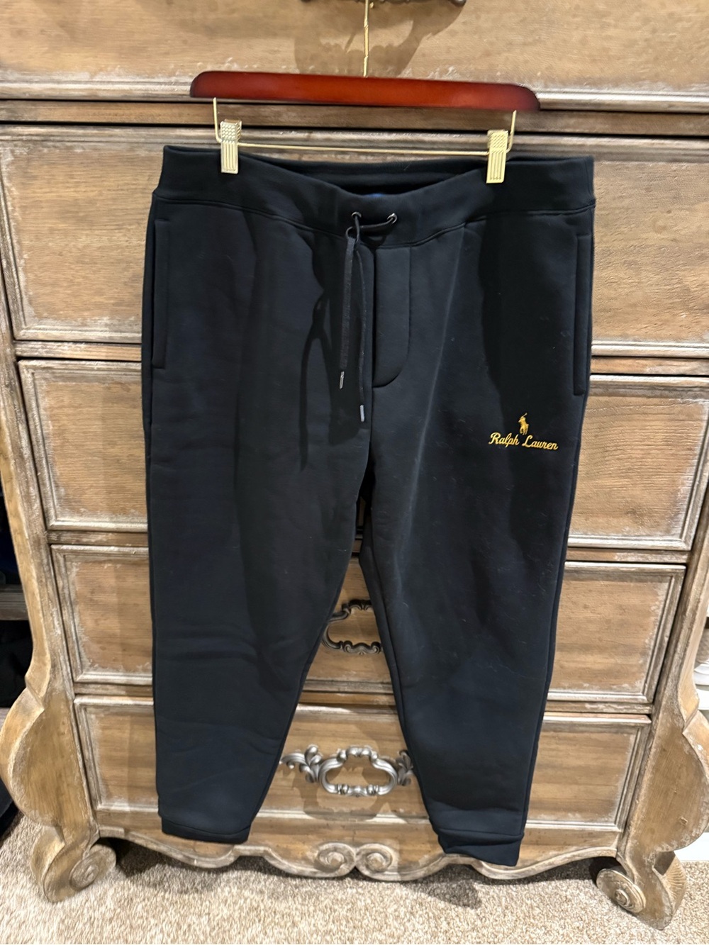 Ralph Lauren Black Jogger Sweatpants with Gold Logo